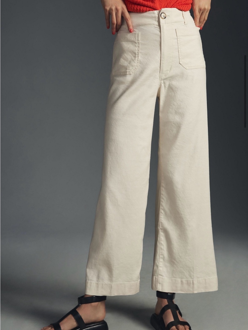 Anthropologie Cream Wide-Leg High-Rise Jeans with Patch Pockets